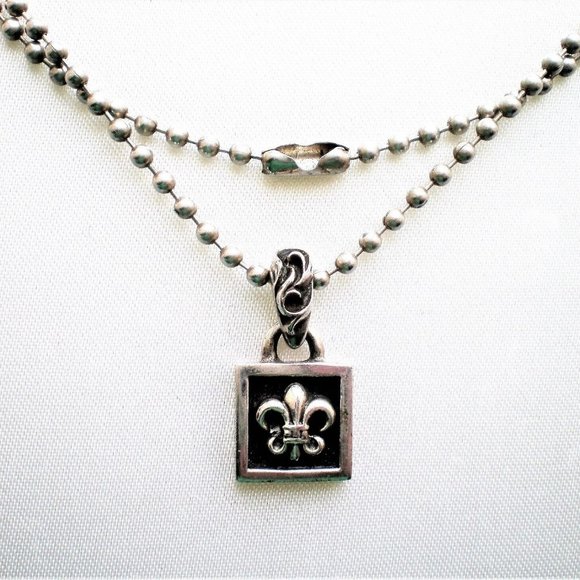 1998 Designer Chrome Hearts Sterling Silver Fleur De Lis Pendant Necklace Chain - Picture 1 of 6